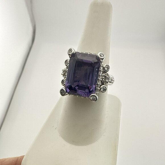Judith Ripka Ring Sterling Silver Purple Faceted Emerald Cut Rectangle size 8 - Picture 4 of 14